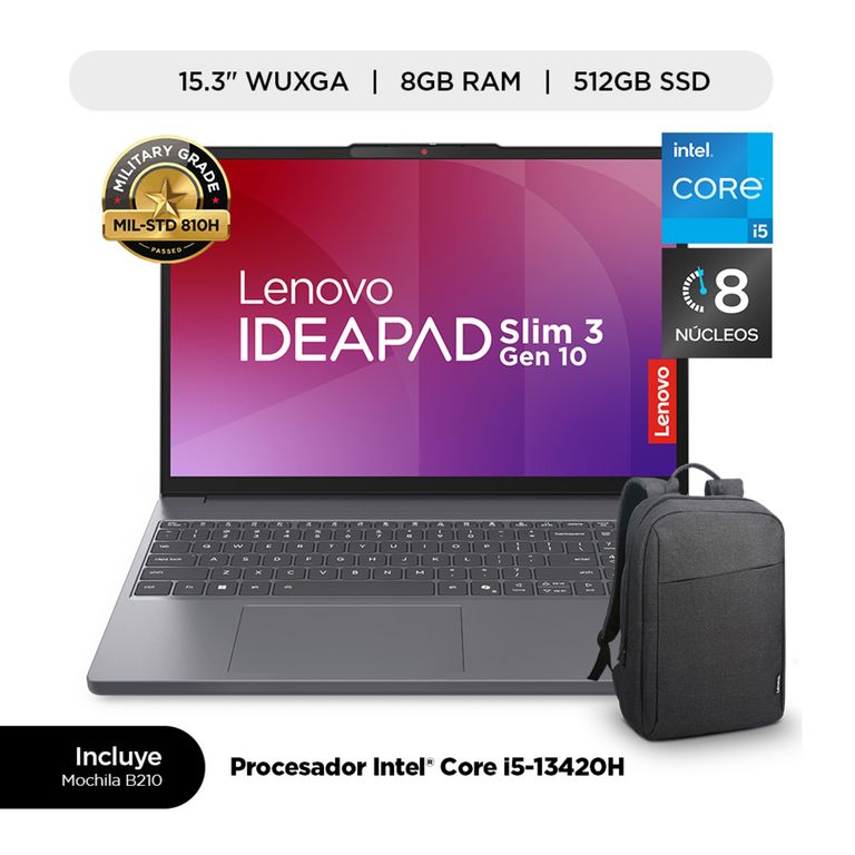Laptop Lenovo Ideapad Slim 3i Intel Core i5-13420H 8GB RAM 512GB SSD 15.3" WUXGA
