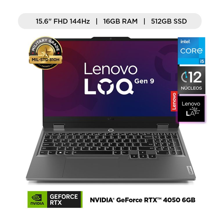 Laptop Lenovo LOQ Intel Core i5 16GB RAM 512GB SSD RTX 4050 6GB 15.6" FHD 144Hz