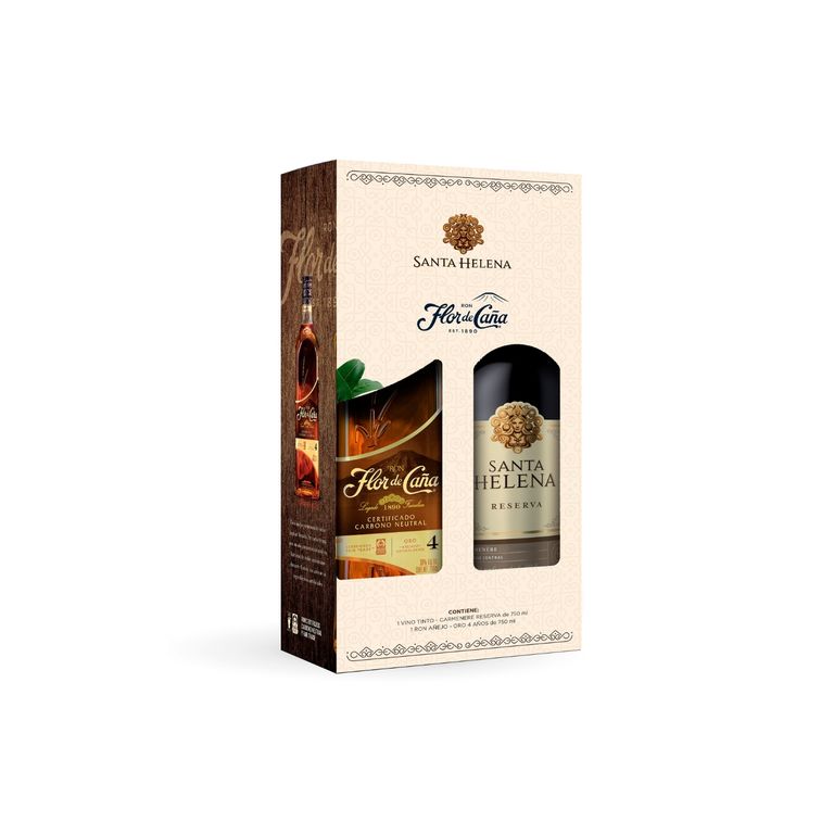 Vino Santa Helena Carmenere Reserva 700 mL + Ron Flor de Caña 4 Años 750 mL