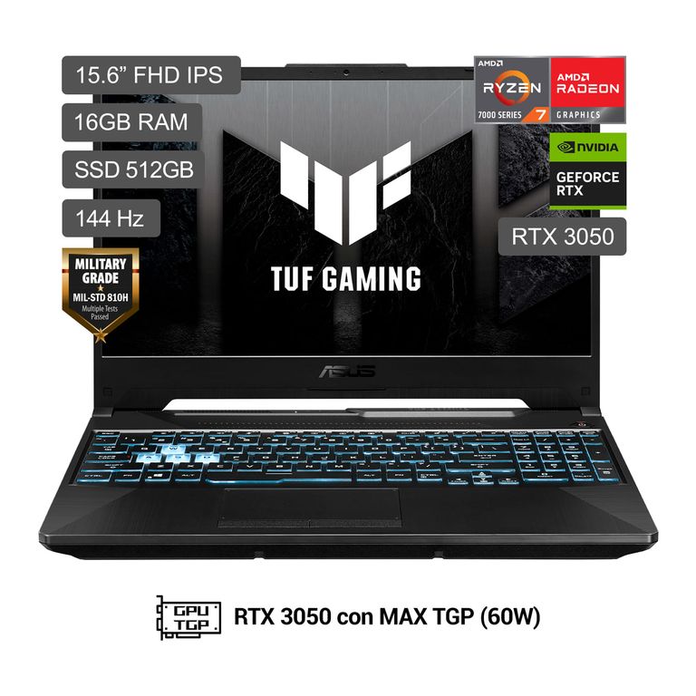 Laptop ASUS TUF Gaming A15 R7 7445Hs 512GB 16GB Rtx3050 4GBb