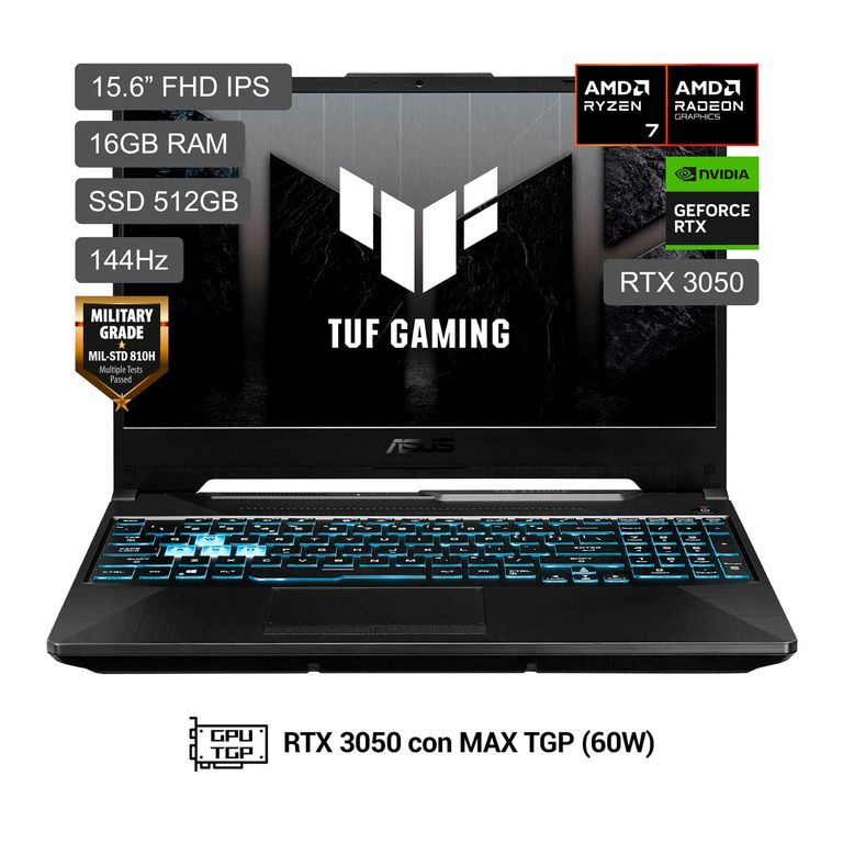 Laptop ASUS Tuf R7 170 512GB 16GB Rtx3050 4GBb