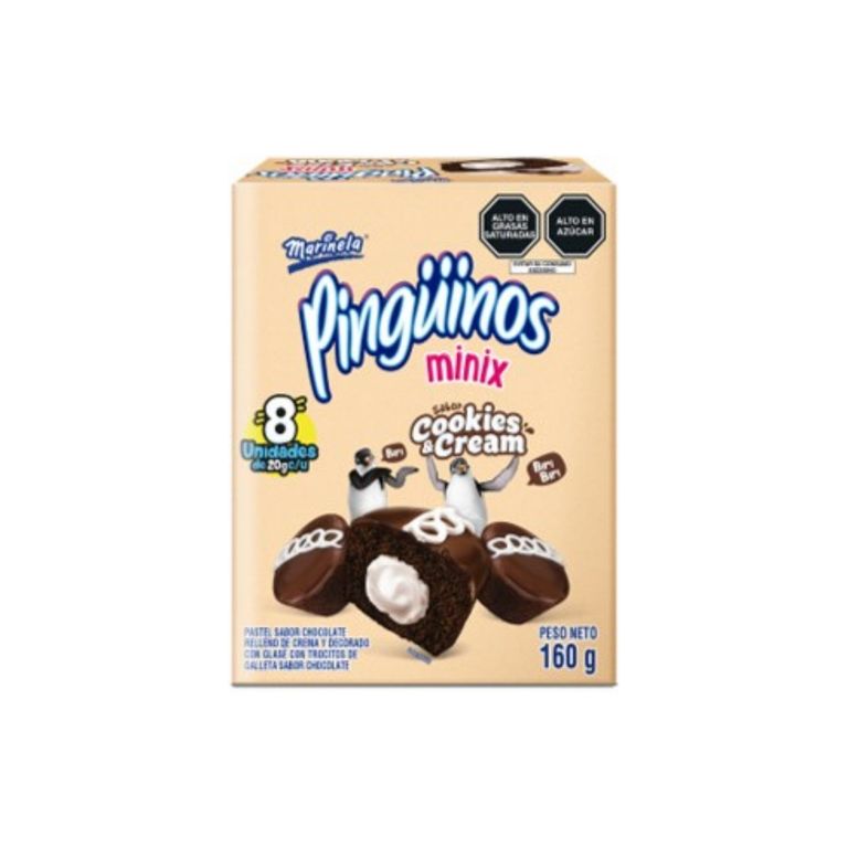 Bizcocho Marinela Pinguino Mini Cookies and Cream Caja 8 Und