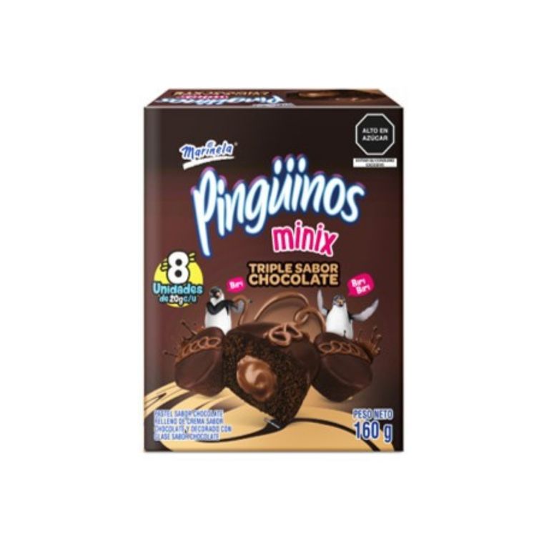 Bizcocho Marinela Pinguino Mini Triple Chocolate Caja 8 Und