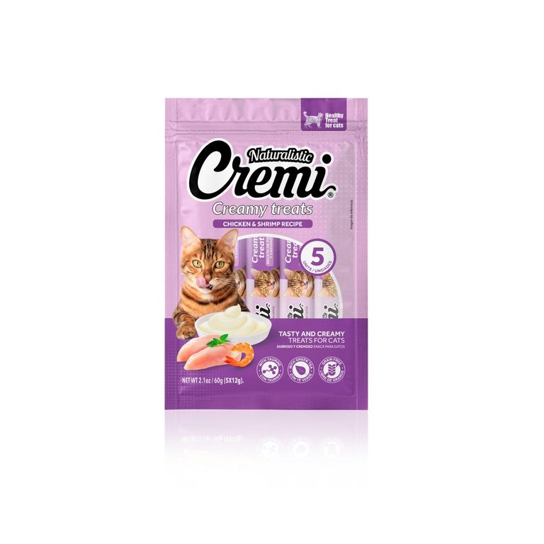 Snack Húmedo para Gatos Naturalistic Cremi Pollo y Camarón Bolsa 5 Und