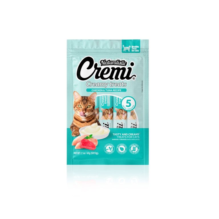 Snack Húmedo para Gatos Naturalistic Cremi Pollo y Atún Bolsa 5 Und
