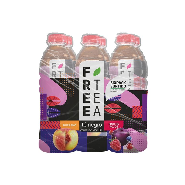 Bebida Té Negro Free Tea Frutos Rojos Sixpack Botella 500 mL