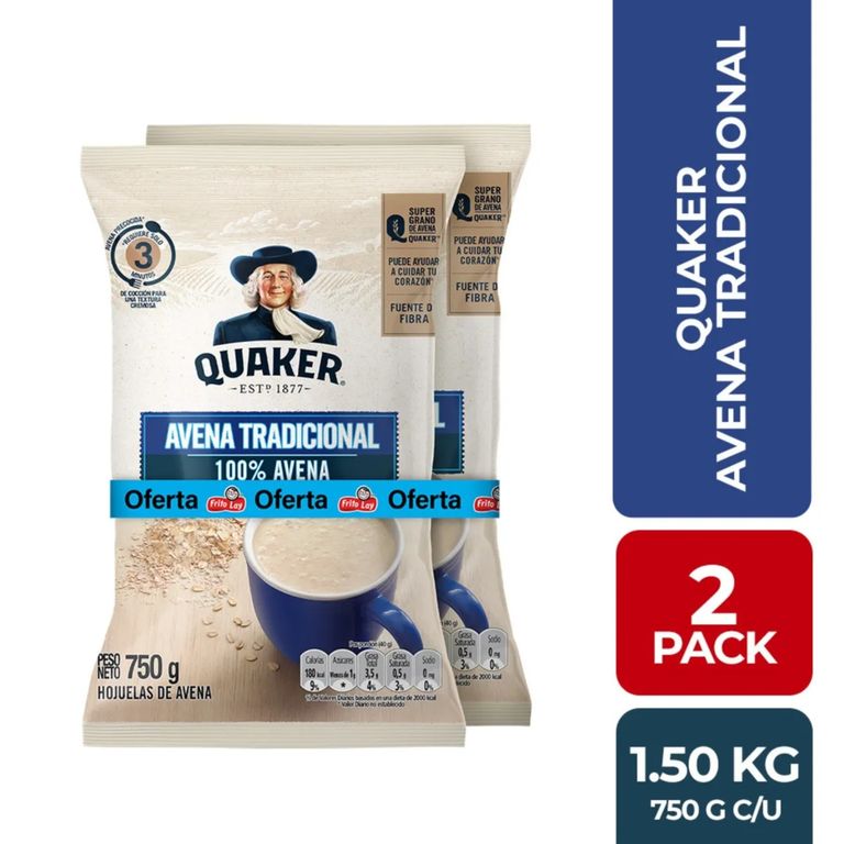 Avena Tradicional Quaker Pack 2 Bolsas 750 g