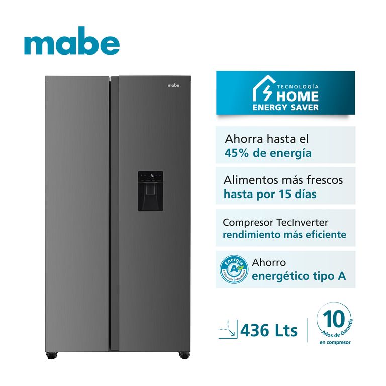 Refrigeradora Side by Side TecInverter 436 L Inox Mabe MSD480LMRSS0