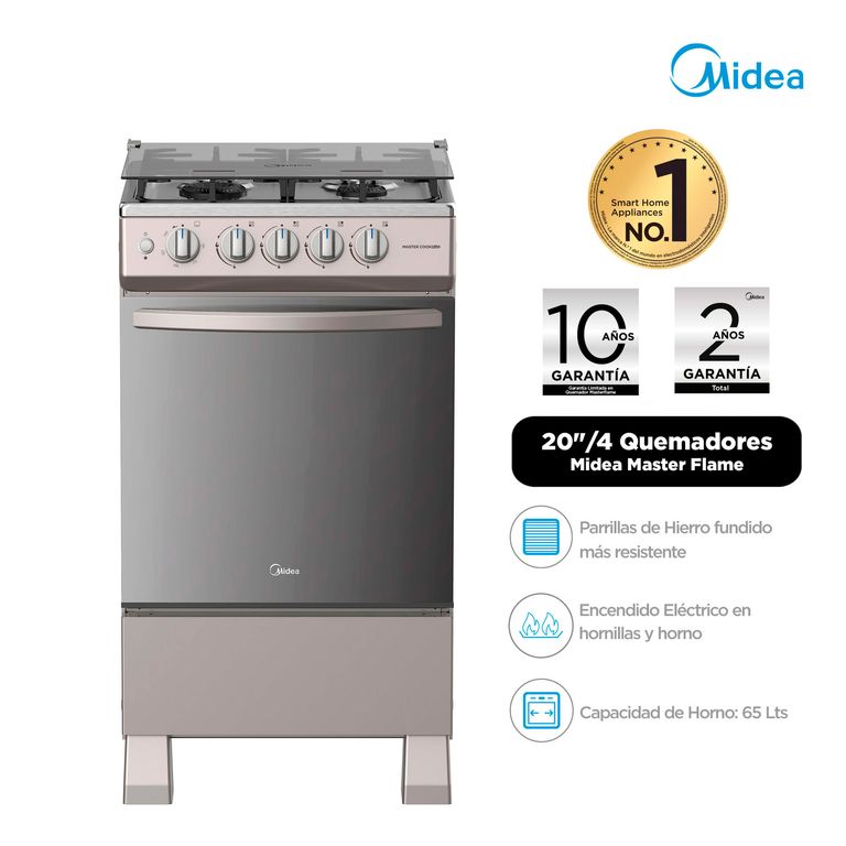 Cocina a Gas Midea MGS20FS2LFAMG-PE Mastercook Plus 20 Pulgadas 4 Quemadores Gris
