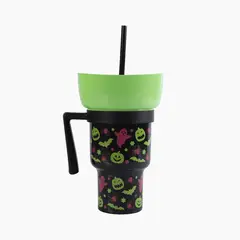 CASA JOVEN - Taza Mug 900 mL con Bowl 200 mL Plástico Negro con Verde Halloween