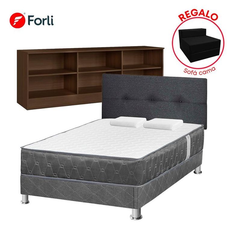 Combo Dormitorio Acqua 2 Plazas + Mesa TV 50" + Sofa Cama + 2 Almohadas