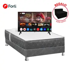 FORLI - Combo Cama Acqua 2 Plazas + TV 32" JVC QLED HD + Sofa Cama + 2 Almohadas