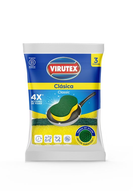 Esponja Clásica 2 en 1 Virutex Bolsa 3 Und