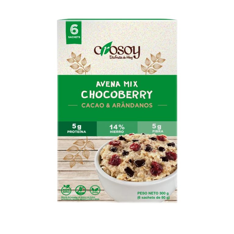 Avena Crosoy Mix Chocoberry Cacao y Arándanos Caja 300 g