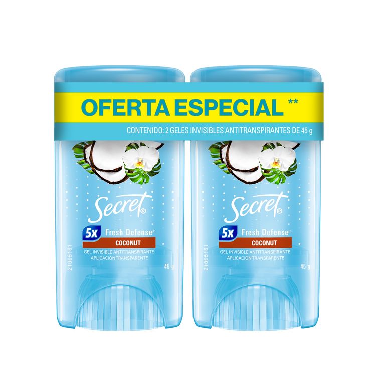 Gel Invisible Antitranspirante en Barra Secret Coco Empaque 2 Und