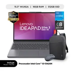 LENOVO - Laptop Lenovo Ideapad Slim 3i Intel Core i5 16GB RAM 512GB SSD 15.3" WUXGA + Mochila y Mouse