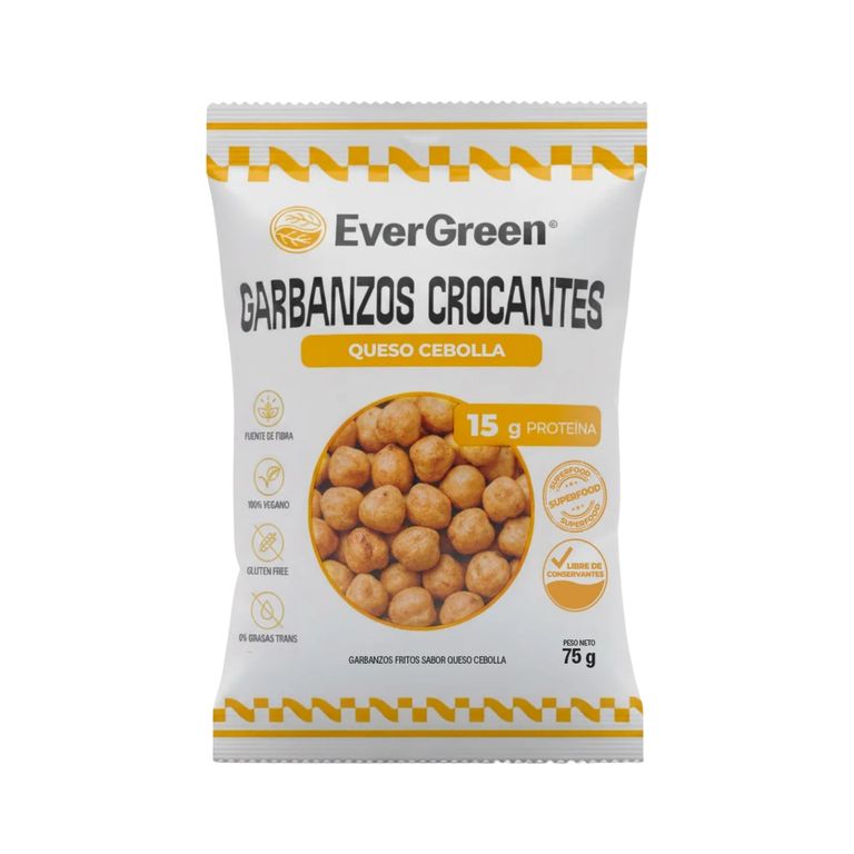 Garbanzos Crocantes Queso y Cebolla Evergreen Bolsa 75 g