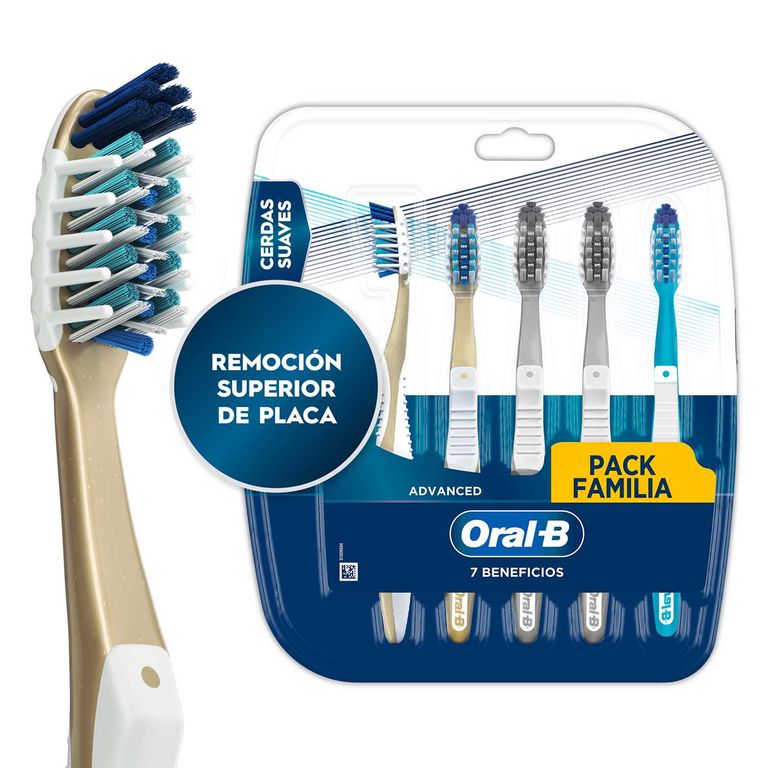 Cepillo de Dientes Oral B 7 Beneficios para una Limpieza Superior Empaque 5 Und