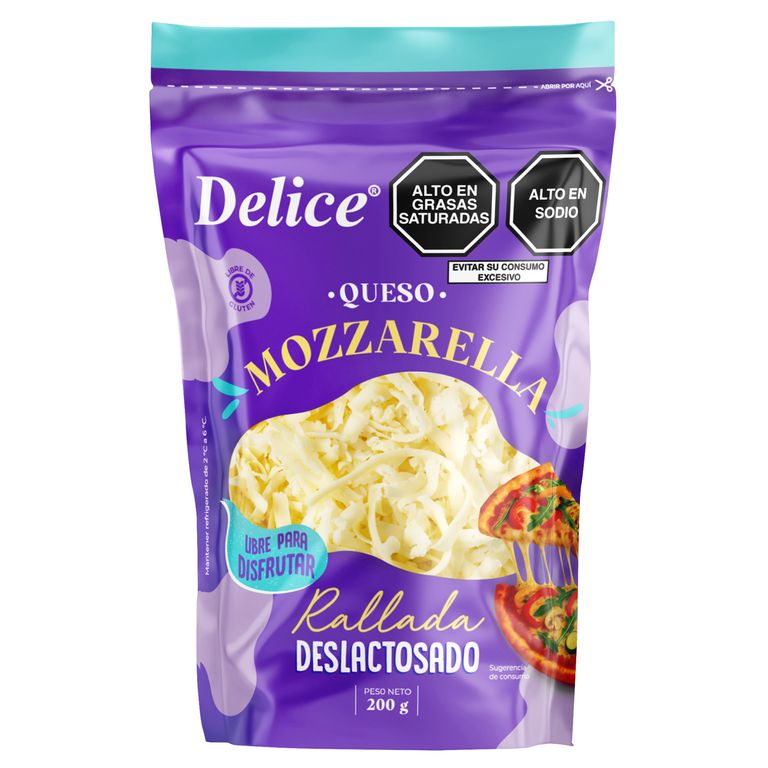 Queso Mozzarella Rallado Sin Lactosa Delice Doypack 200 g