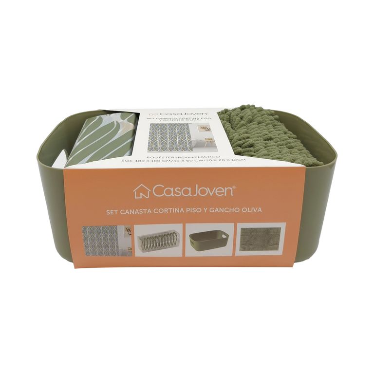 SET CANASTA CORTINA PISO Y GANCHO OLIVA