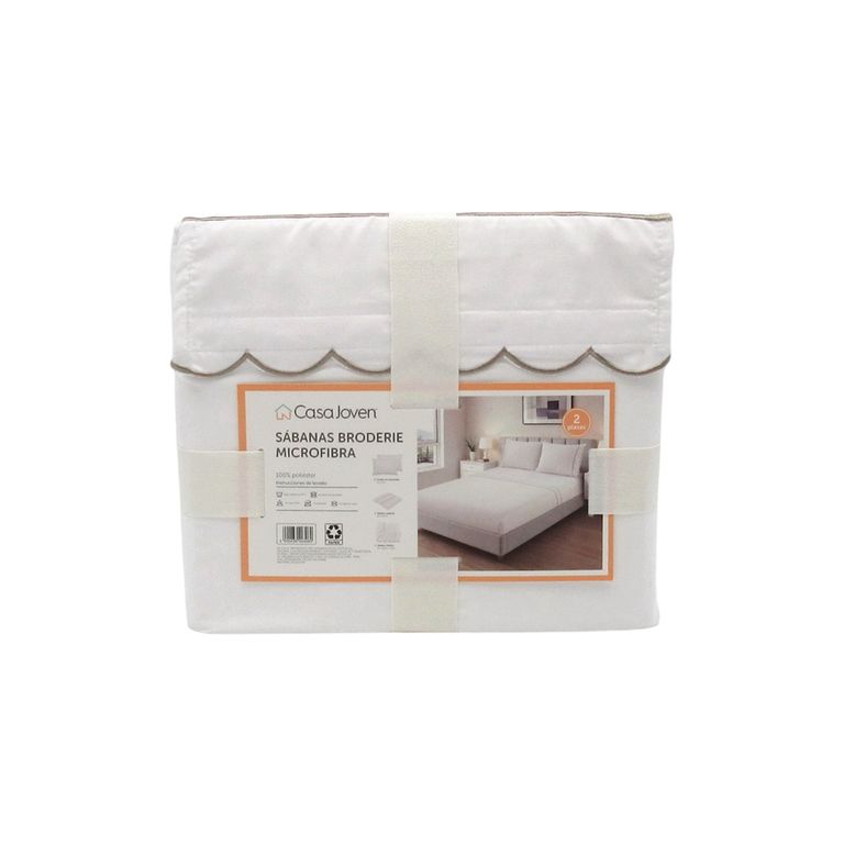 SABANAS BRODERIE BLANCA BEIGE 2PLZ