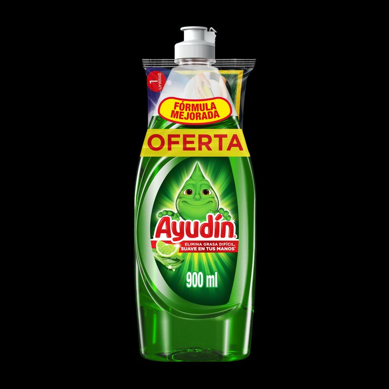 Lavavajilla Ayudín Limón  y Sábila Botella 900 mL + Esponja