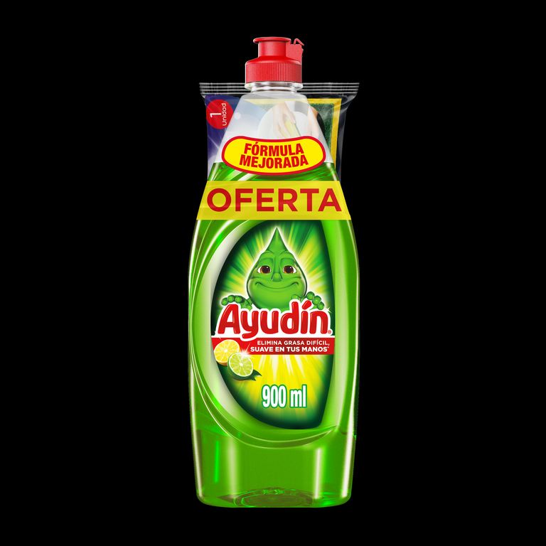 Lavavajilla Ayudín Lima Limón Botella 900 mL + Esponja