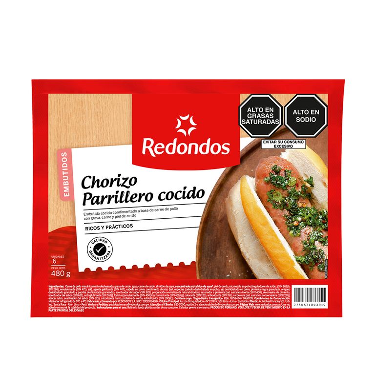Chorizo Parrillero Cocido Redondos Empaque 480 g