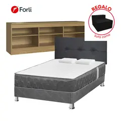 FORLI - Combo Dormitorio Acqua 2 Plazas + Mesa TV 50" + Sofa Cama + 2 Almohadas