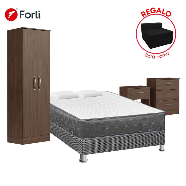 Combo Cama Acqua 2 Plazas + Multiuso + Comoda + Mesa de Noche + Sofa Cama