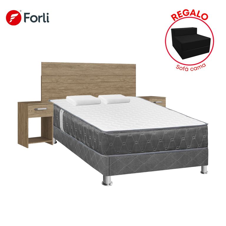 Combo Cama Acqua 2 Plazas + Cabecera con 2 Mesas de Noche + Sofa Cama