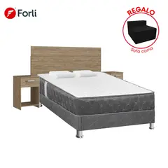 FORLI - Combo Cama Acqua 2 Plazas + Cabecera con 2 Mesas de Noche + Sofa Cama