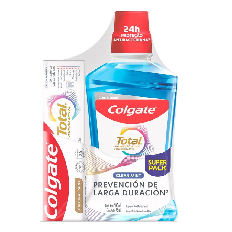 Enjuague Bucal Colgate Total Botella 500 mL + Crema Dental 75 mL