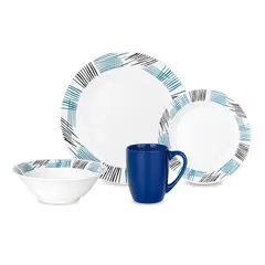 YCHIMATSU - Juego de Vajilla Ychimatsu Porcelana Trazzos 16 Piezas