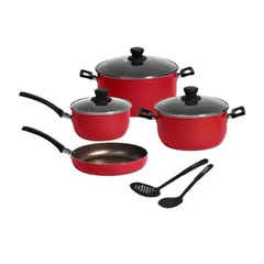 RECORD - Juego de Ollas Antiadherente Record con Utensilios Rojo 9 Piezas