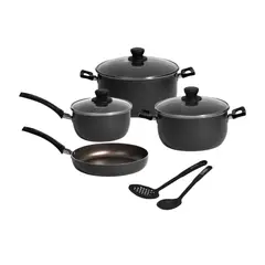 RECORD - Juego de Ollas Antiadherente Record con Utensilios Negro 9 Piezas