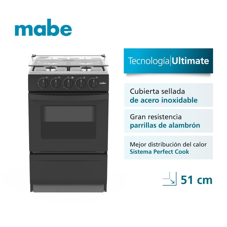 Cocina A Gas Mabe 4 Quemadores De Piso 51 Cm Negro