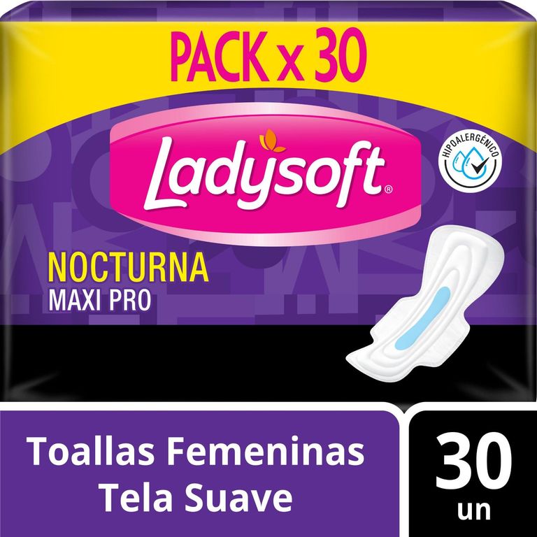 Toallas Femeninas Ladysoft Nocturna Maxi Pro Tela Suave Empaque 30 Und