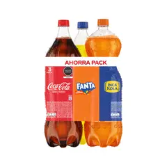 INCA KOLA - Pack Gaseosas Inca Kola + Coca Cola + Fanta Naranja Pack 3 Botellas 2.25 L
