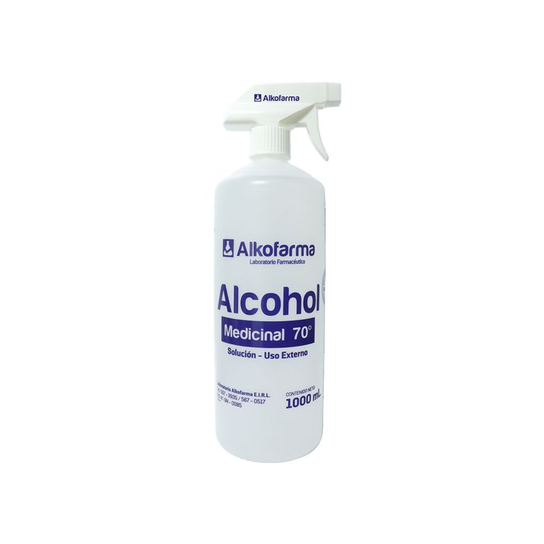 Alcohol Medicinal Alkofarma 70° con Atomizador Botella 1 L