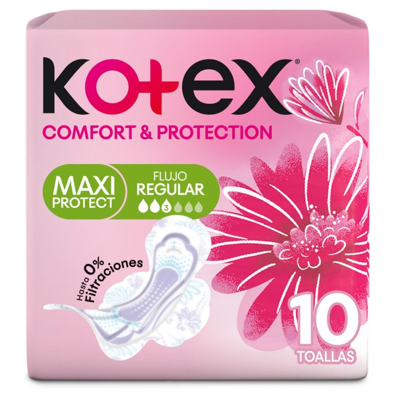 Toallas Femeninas Kotex Comfort y Protección Maxi Empaque 10 Und