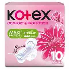 KOTEX - Toallas Femeninas Kotex Comfort y Protección Maxi Empaque 10 Und