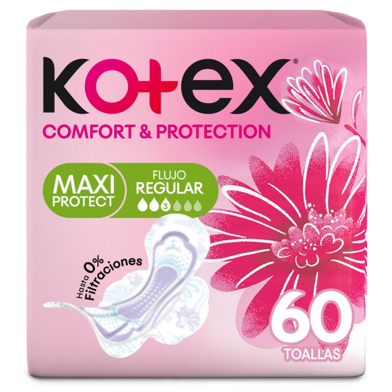 Toallas Femeninas Kotex Comfort y Protección Maxi Empaque 60 Und