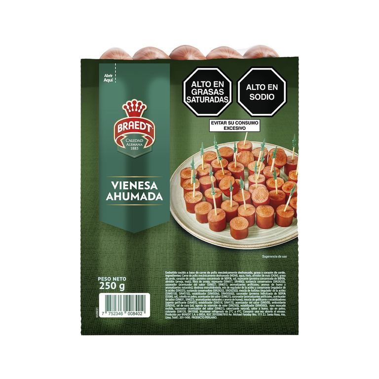 Vienesa Ahumada Braedt Empaque 250 g