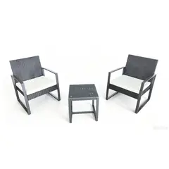 undefined - Set Casa Joven Balcón 3 Piezas Rattan Negro y Cojín Gris