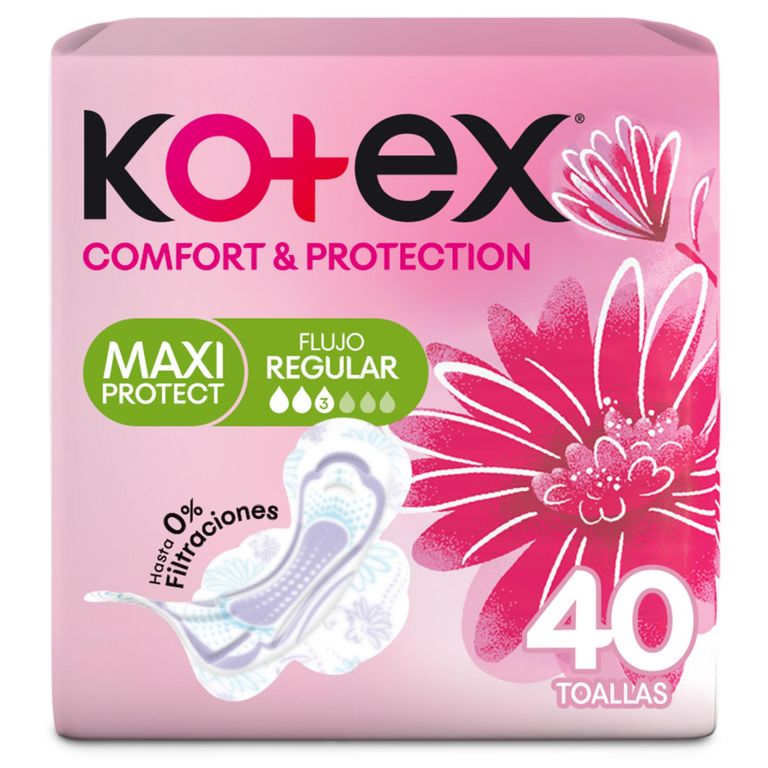 Toallas Femeninas Kotex Comfort y Protección Maxi Empaque 40 Und