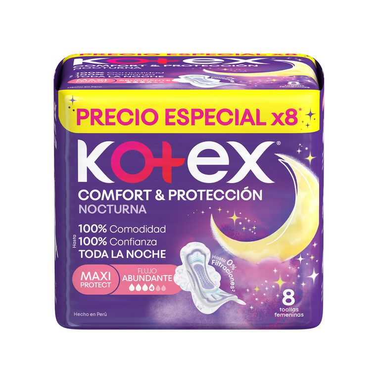 Toalla Higiénica Kotex Protección Nocturna Empaque 8 Und