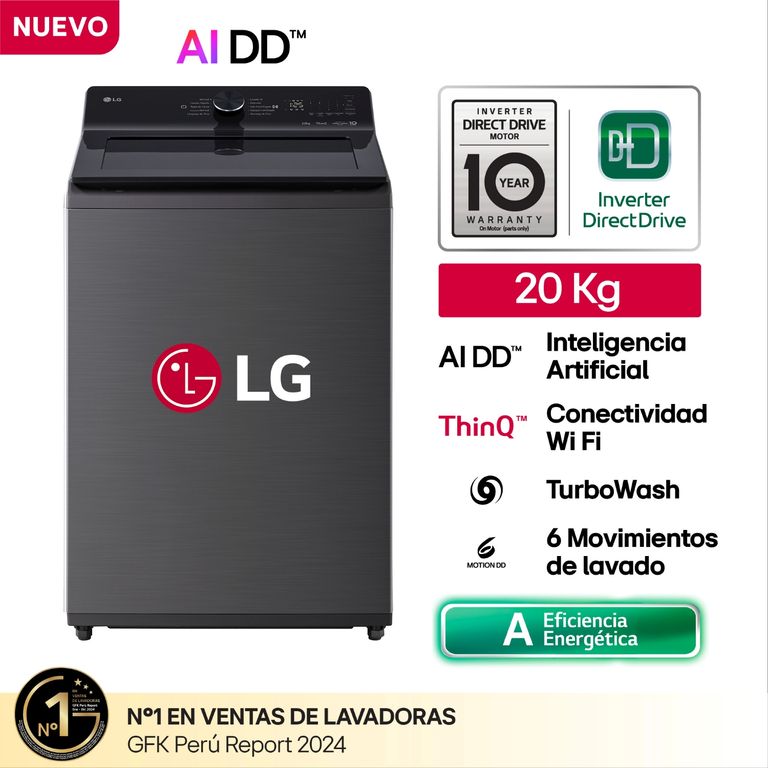 LAVADORA WT20PBTX NEGRO PLATEADO LG