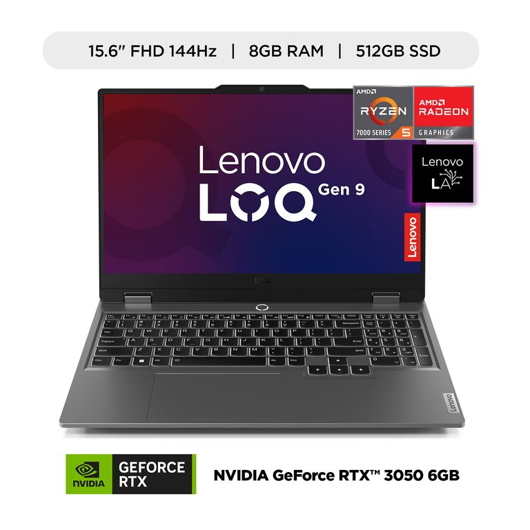Laptop Gamer Lenovo LOQ AMD Ryzen 5 7235HS 8GB RAM 512GB SSD RTX 3050 15.6" FHD 144 Hz