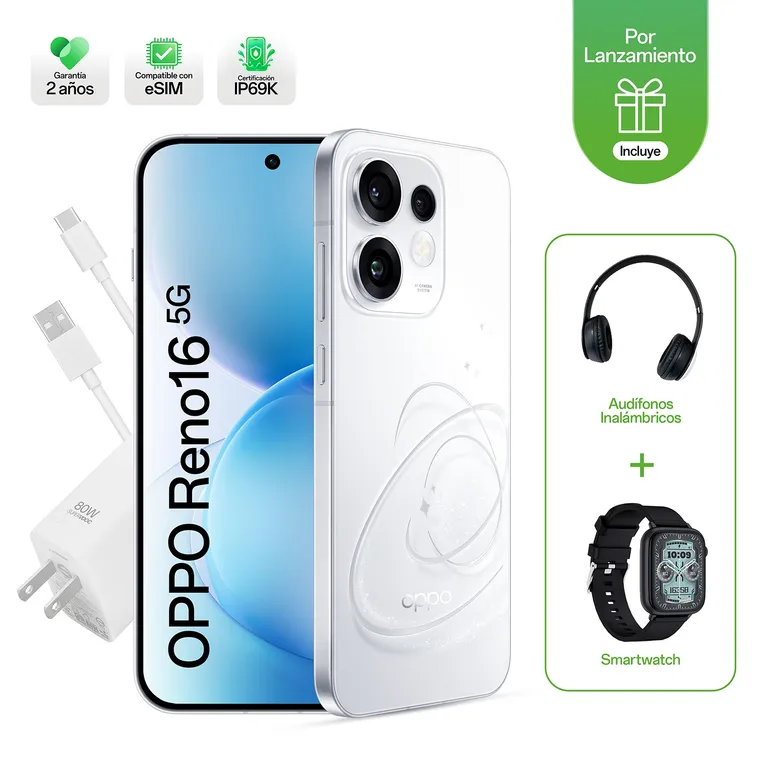 Celular Oppo Reno16 5G 8+256Gb Blanco+Watch+Audífonos
